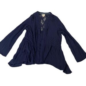 Knox Rose Blue Cardigan Lace Bell Sleeve Lightweight Kimono‎ Blouse Womens XXL